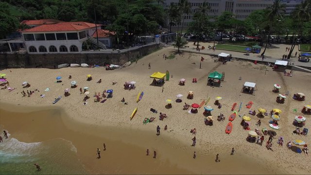 Flying over Praia Vermelha (Red Beach) in Rio de Janeiro, Brazil