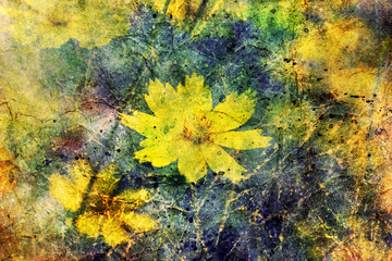cute yellow flowers and watercolor brushstrokes