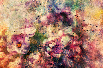 cute lilac flowers and watercolor brushstrokes