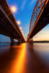 Railway bridge in Kiev at night. Ukraine.