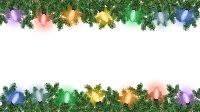 Яркая новогодняя открытка с разноцветной гирляндой