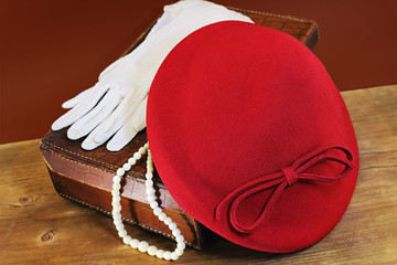 Red hat on leather case