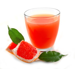 Citrus juice and fresh fruits isolated on white