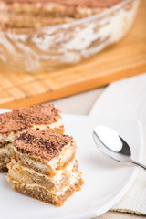 Tiramisu Cake On Plate Close Up