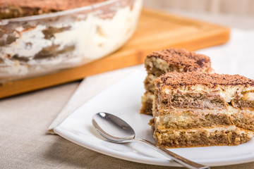 Tiramisu Cake On Plate Close Up