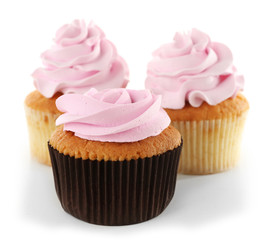 Tasty cupcakes, isolated on white