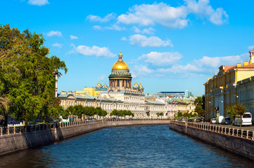 St Isaac's Cathedral across Moyka river, St Petersburg, Russia