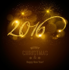 Celebration background with a beautiful gold 2016. Vector.