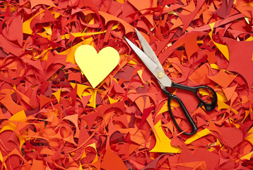 valentine day paper cuttings background with scissors 