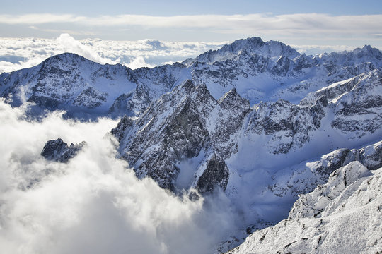 Fototapeta view from Lomnicky peak in Tatra Mountains Slovakia winter 