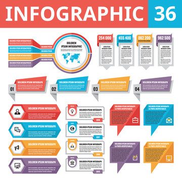 Infographic elements 36. Set of vector design elements in flat style for business presentation, booklet, web site and other projects. Vector banners collection. Infographic templates.