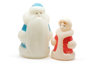 Ded Moroz and Snegurochka over white