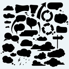 Set speech empty bubbles. Isolated on blue background. Vector silhouettes