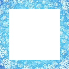 Christmas card with snowflakes frame on blue background. Vector illustration