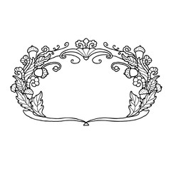 Hand drawn floral ornamental frame with oak leaves and acorns vectorized