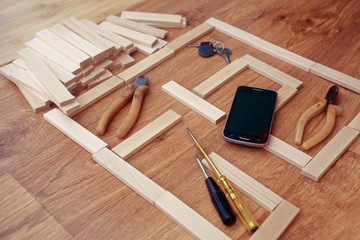 Home improvement concept on old wood