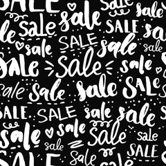 Sale text pattern - hand drawn words and calligraphy, seamless texture for promo, commercial and special offers design. Black friday background. Handwritten backdrop for sales and clerance
