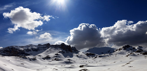 Panoramic view on plateau covered snow