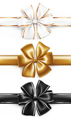 Elegant golden, white and black ribbon bow