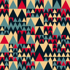 Vector Seamless Red Navy Blue Tan Colors Geometric Irregular Triangle Square Pattern