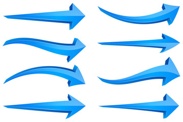 Set of Blue 3D Arrows