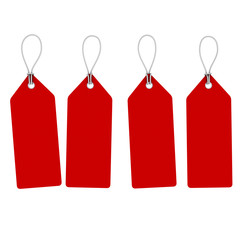 Blank Red Hanging Price Tags Isolated on White