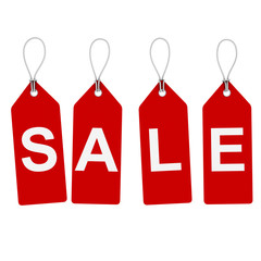 Red Hanging Sale Tags Isolated on White