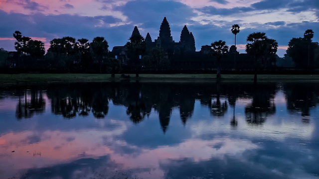 Angkor Wat - famous Cambodian landmark - on sunset. Siem Reap, Cambodia