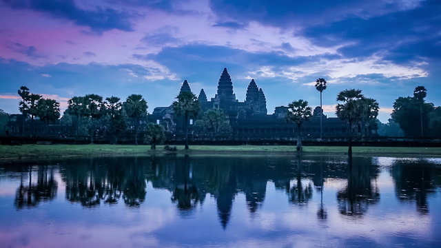 Angkor Wat - famous Cambodian landmark - on sunset. Siem Reap, Cambodia