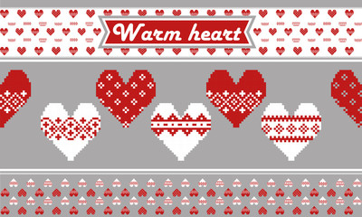 Patr&oacute;n jersey navide&ntilde;o con corazones. Ilustraci&oacute;n con pixels