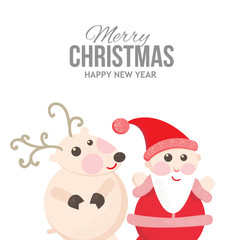 Fototapeta na wymiar Santa and reindeer on a cheerful holiday card