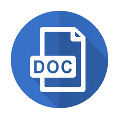doc file blue flat desgn icon with shadow on white background