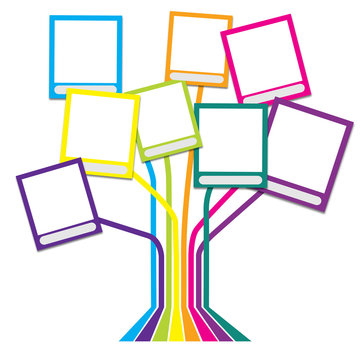 Family tree with many-colored frames white thame