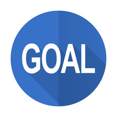 goal blue flat desgn icon with shadow on white background