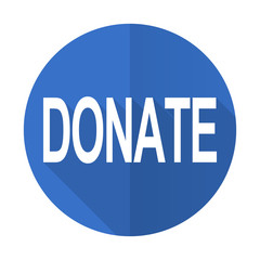 donate blue flat desgn icon with shadow on white background