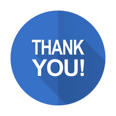 thank you blue flat desgn icon with shadow on white background