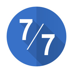 7 per 7 blue flat desgn icon with shadow on white background