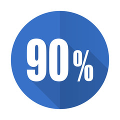 90 percent blue flat desgn icon with shadow on white background