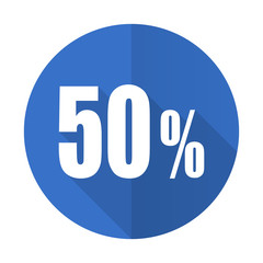 50 percent blue flat desgn icon with shadow on white background