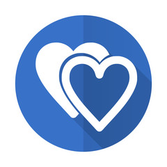 love blue flat desgn icon with shadow on white background