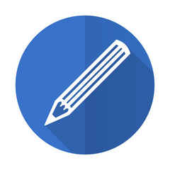 pencil blue flat desgn icon with shadow on white background