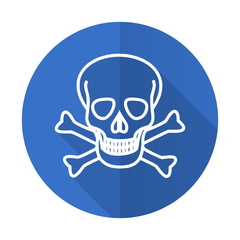 skull blue flat desgn icon with shadow on white background