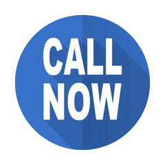 call now blue flat desgn icon with shadow on white background