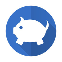piggy bank blue flat desgn icon with shadow on white background