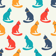 Animal seamless pattern of cat silhouettes.