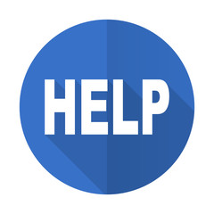 help blue flat desgn icon with shadow on white background