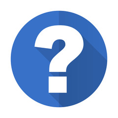 question mark blue flat desgn icon with shadow on white background
