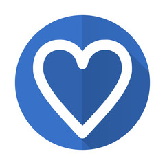 heart blue flat desgn icon with shadow on white background