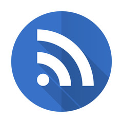 rss blue flat desgn icon with shadow on white background