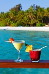 Fruit cocktail on Maldives beach